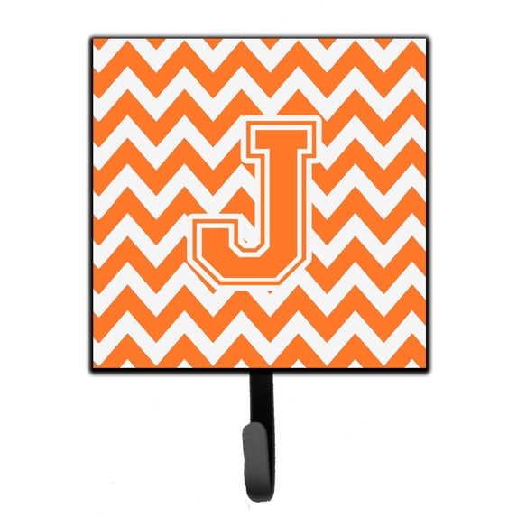Letter J Chevron Orange and White Leash or Key Holder