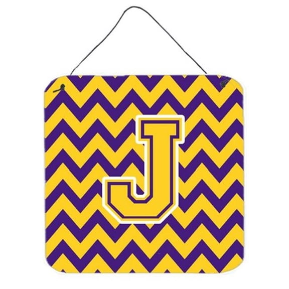 Letter J Chevron Purple & Gold Wall or Door Hanging Prints, 6 x 0.02 x 6 in.