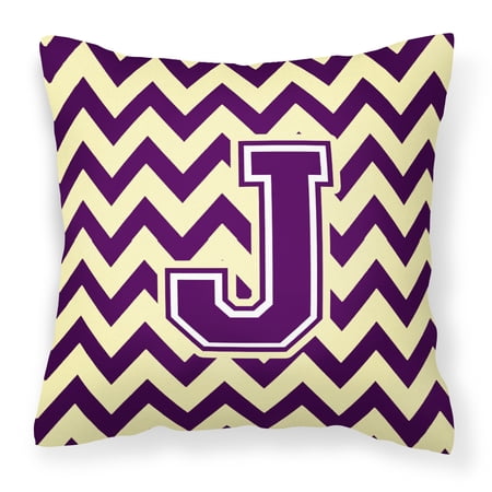Letter J Chevron Purple and Gold Fabric Decorative Pillow