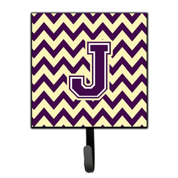 Letter J Chevron Purple and Gold Leash or Key Holder