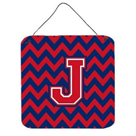 Letter J Chevron Yale Blue & Crimson Wall or Door Hanging Prints