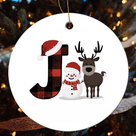 Letter J Christmas Ceramic Ornament Alphabet Monogram Letter Initial 2025 Ornament Xmas Trees Decorations Keepsake Gifts Ornament Xmas Present