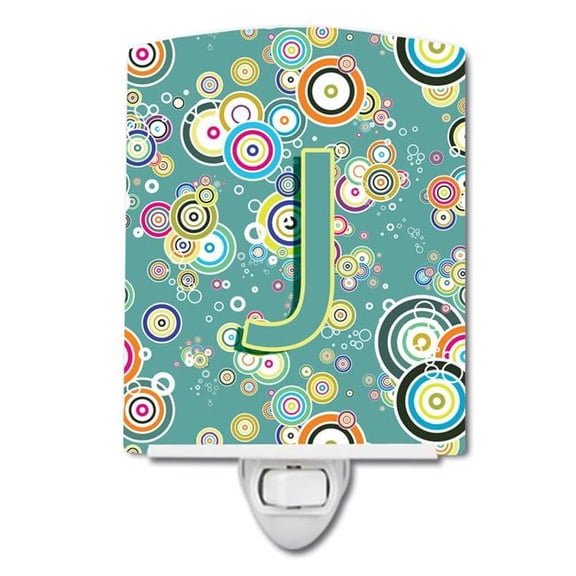 Letter J Circle Circle Teal Initial Alphabet Ceramic Night Light