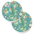 thumbnail image 1 of Letter J Circle Circle Teal Initial Alphabet Set of 2 Cup Holder Car Coaster, 1 of 1