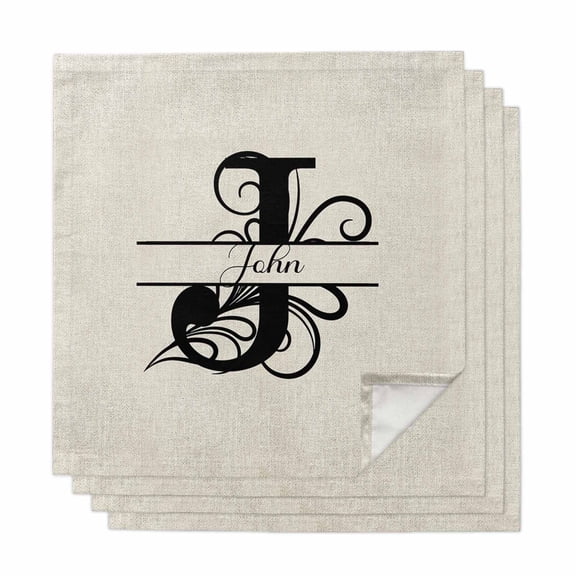 Letter J Cloth Napkins, Monogram Words Washable and Reusable Dinner Napkins Set of 4, Table Napkin for Kitchen Party Birthday Wedding Hotel Housewarming 20"x20"