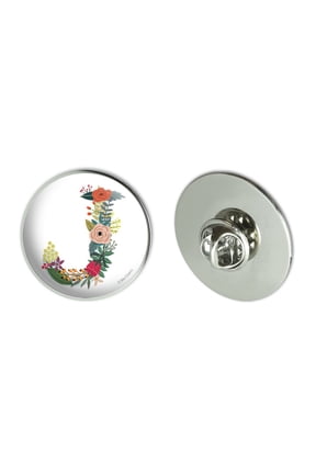 Letter J Floral Monogram Initial Metal 1.1" Tie Tack Hat Lapel Pin Pinback