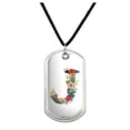 thumbnail image 1 of Letter J Floral Monogram Initial Military Dog Tag Pendant Necklace with Cord, 1 of 5