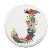 Letter J Floral Monogram Initial Pinback Button Pin