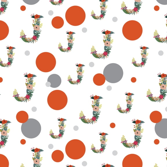 Letter J Floral Monogram Initial Premium Gift Wrap Wrapping Paper Roll