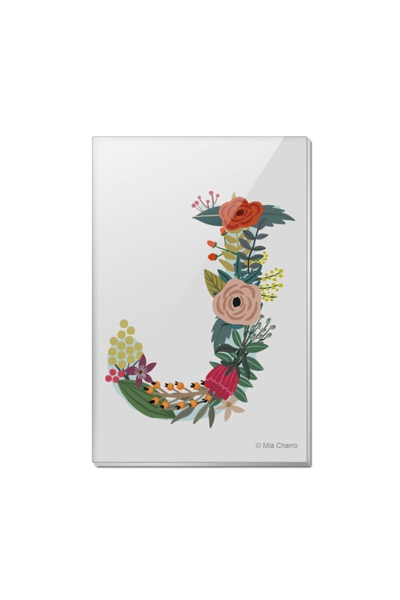 Letter J Floral Monogram Initial Rectangle Acrylic Fridge Refrigerator Magnet