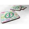 thumbnail image 1 of Letter J Flowers Pink Teal Green Initial Foam Coaster Set of 4, 1 of 3
