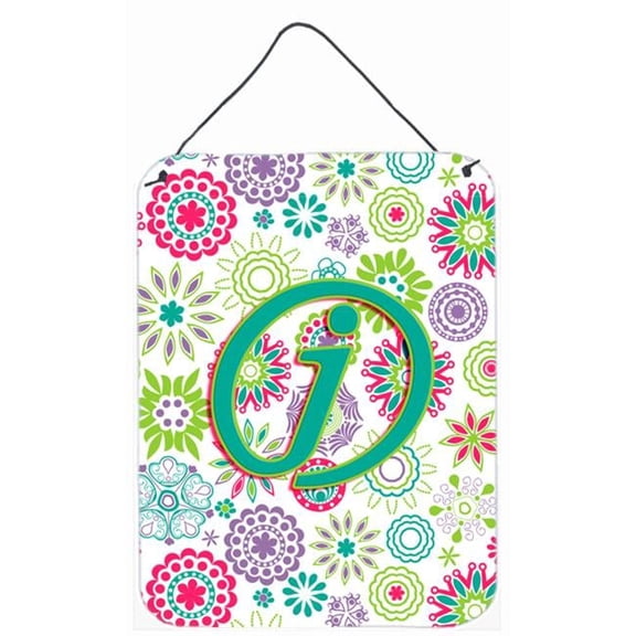 Letter J Flowers Pink Teal Green Initial Wall and Door Hanging Prints