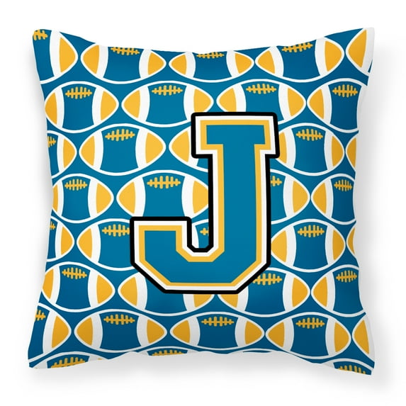 Letter J Football Blue and Gold Fabric Decorative Pillow