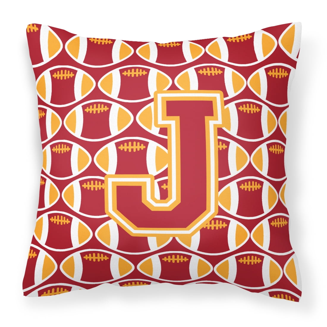 Letter J Football Cardinal and Gold Fabric Decorative Pillow