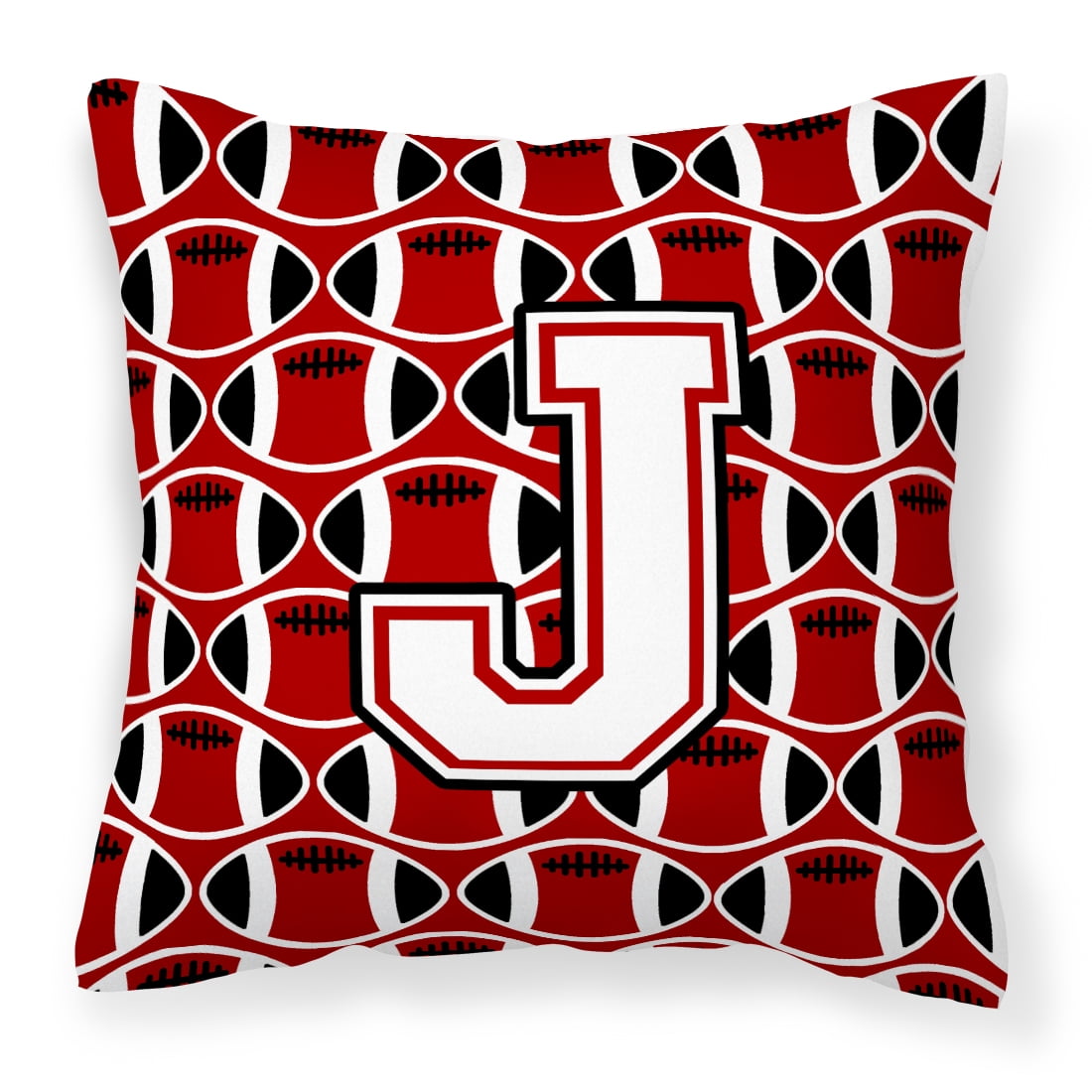 Letter J Football Cardinal and White Fabric Decorative Pillow
