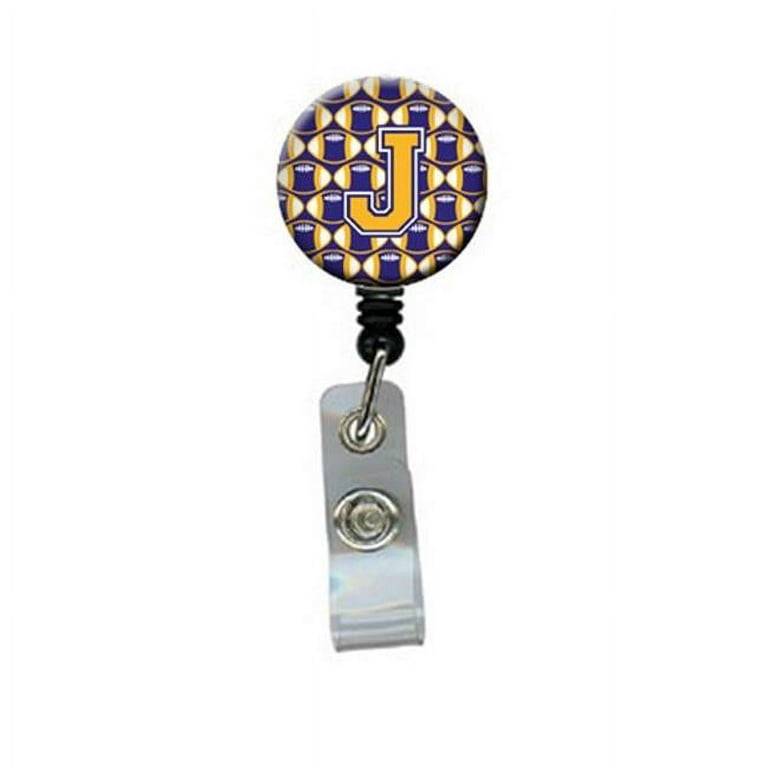 Letter J Football Purple & Gold Retractable Badge Reel | TE257943
