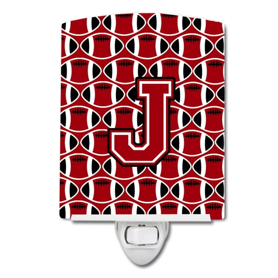 Letter J Football Red Black and White Ceramic Night Light