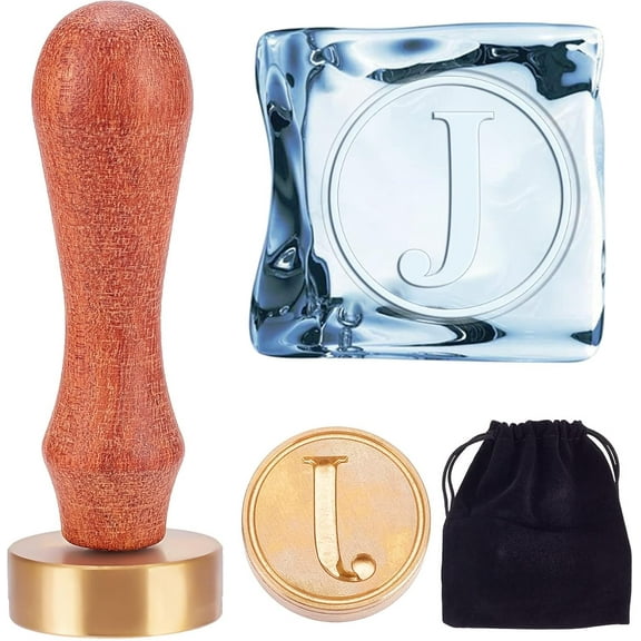 Letter J Ice Stamp Ice Cube Stamp with Removable Brass Head Wood Handle Vintage 1.2" Ice Branding Stamp for Ice Cubes Cocktail Whiskey Mojito Drinks Wedding Making DIY Crafting DIY