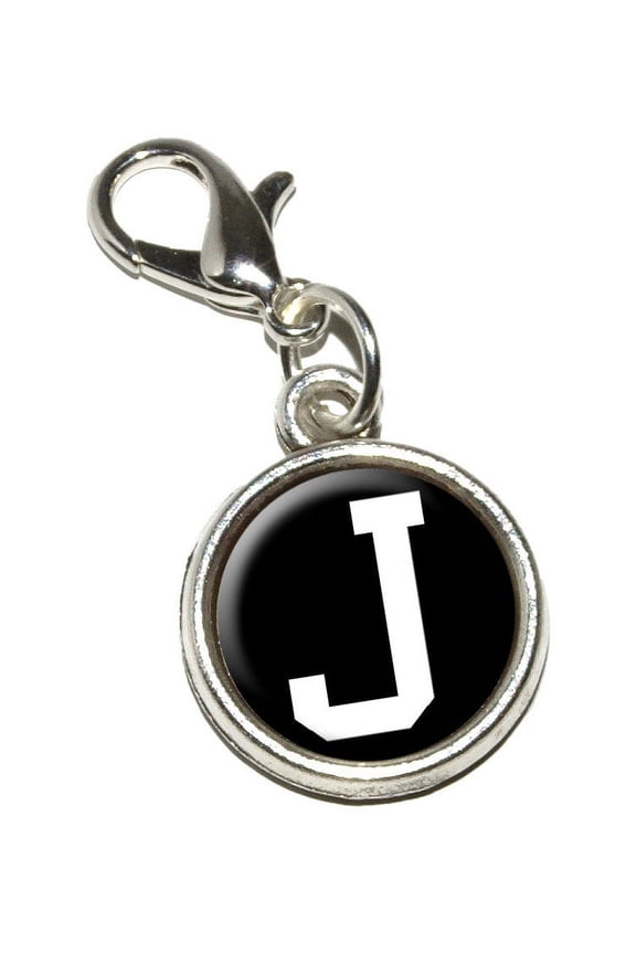 Letter J Initial Black White Bracelet Charm