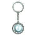 thumbnail image 1 of Letter J Initial Flower Blue Spinning Circle Metal Keychain, 1 of 1