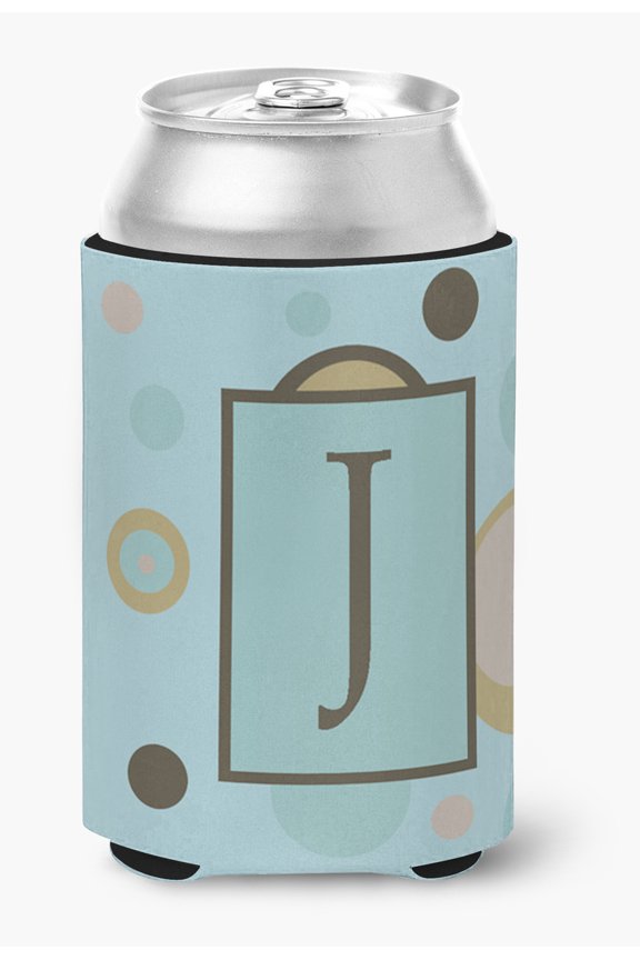Letter J Initial Monogram - Blue Dots Can or Bottle Hugger
