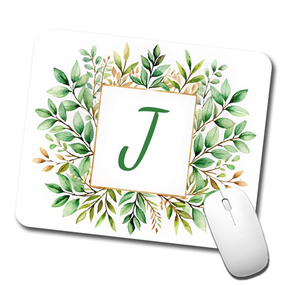 Letter J Initial Monogram Frame Leaf Mouse Pad Low Profile Gaming Mat