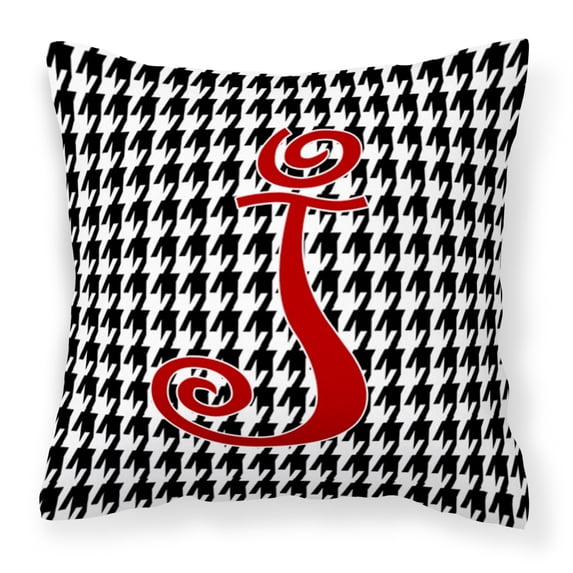 Letter J Initial Monogram - Houndstooth Black Fabric Decorative Pillow