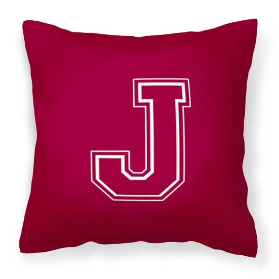 Letter J Initial Monogram - Maroon and White Fabric Decorative Pillow