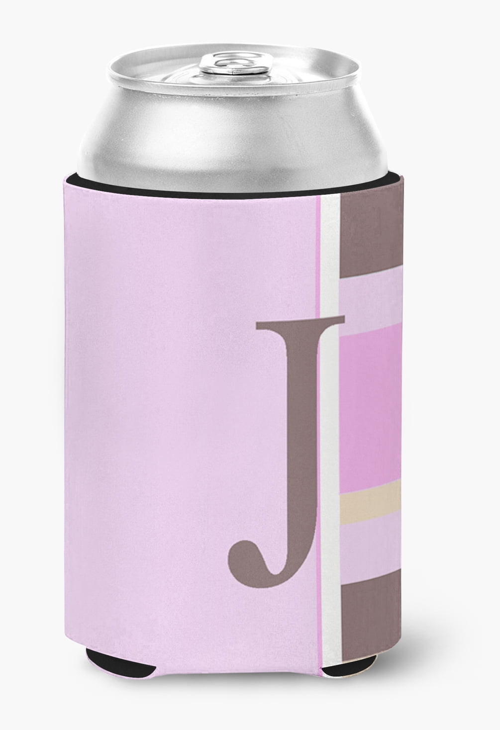 Letter J Initial Monogram - Pink Stripes Can or Bottle Hugger