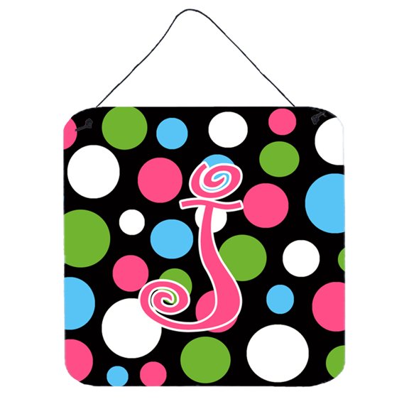 Letter J Initial Monogram - Polkadots and Pink Wall or Door Hanging Prints