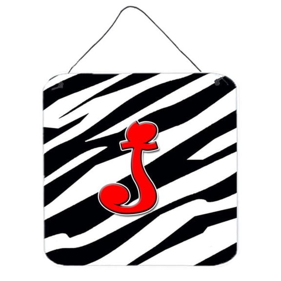 Letter J Initial Monogram - Zebra Red Aluminium Metal Wall Or Door Hanging Prints