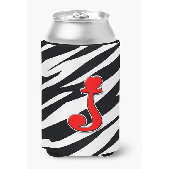 Letter J Initial Monogram - Zebra Red Can or Bottle Hugger