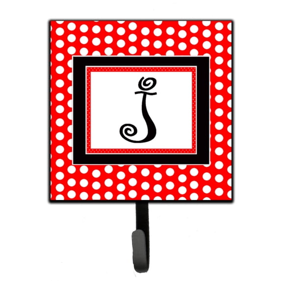 Letter J Initial - Red Black Polka Dots Leash or Key Holder