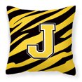 thumbnail image 1 of Letter J Initial Tiger Stripe - Black Gold  Fabric Decorative Pillow, 1 of 4