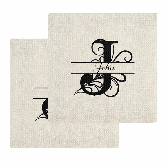 Letter J Kitchen Dish Towels for Drying Dishes Set of 2, Monogram Words Waffle Weave Microfiber Hand Tea Bathroom Towels Quick Dry & Absorbent Towel 12x12