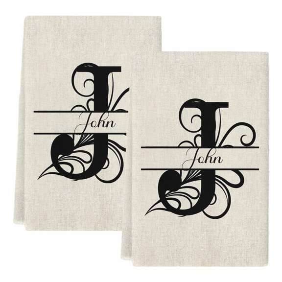Letter J Kitchen Towels Set of 2, Absorbent Microfiber Dish Tea Towels with Hanging Loop, Monogram Words Resuable Hand Towel for Home Kitchen Cooking Cleaning 18"x28"