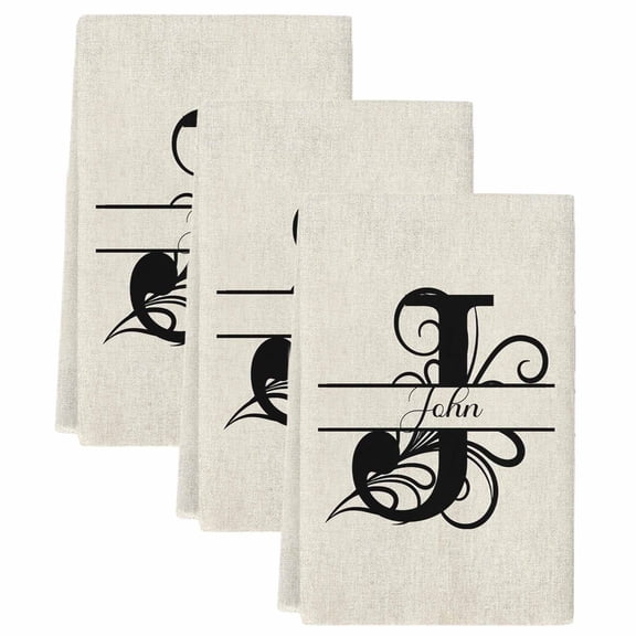 Letter J Kitchen Towels Set of 3, Absorbent Microfiber Dish Tea Towels with Hanging Loop, Monogram Words Resuable Hand Towel for Home Kitchen Cooking Cleaning 18"x28"