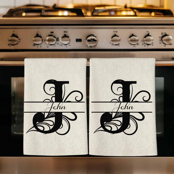 Letter J Kitchen Towels Set of 4, Monogram Words Absorbent Dish Towels for Kitchen, Microfiber Hand Towel, Quick Drying Tea Towel for Cleaning Decorative Dishcloths