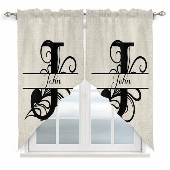 Letter J Kitchen Window Curtains, Swag Curtains Valance for Bedroom Living Room Bathroom, Monogram Words Rod Pocket Window Treatment Curtain Block Drapes 2 Panels 28"x36"