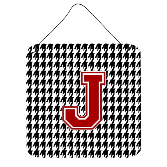Letter J Monogram - Houndstooth Black Wall or Door Hanging Prints