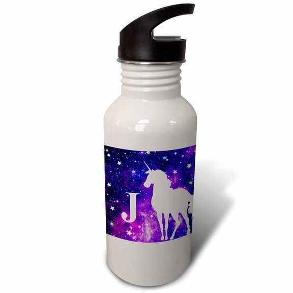 3dRose, Letter J Monogram Unicorn Purple Space Stars personalized initial J, Flip Straw 21oz Water Bottle