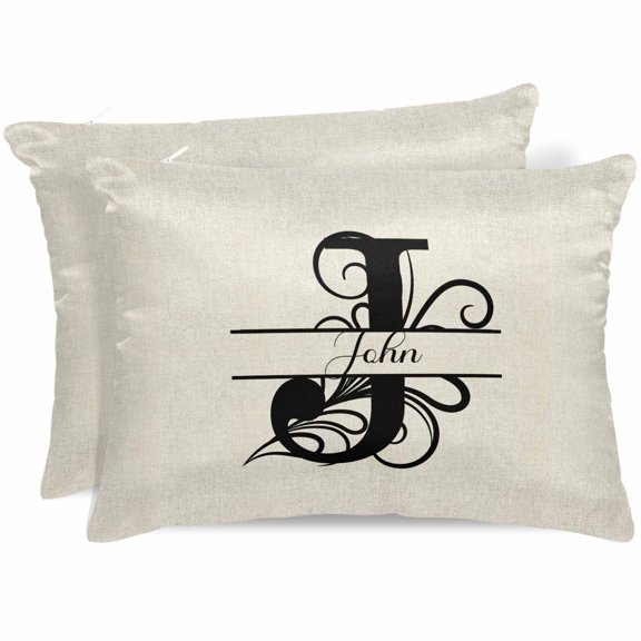 Letter J Satin Pillowcase for Hair and Skin with Zipper, Soft Breathable Cooling Silk Pillow Cases, Monogram Words Throw Pillow Covers Standard Size 20"x26" Set of 2