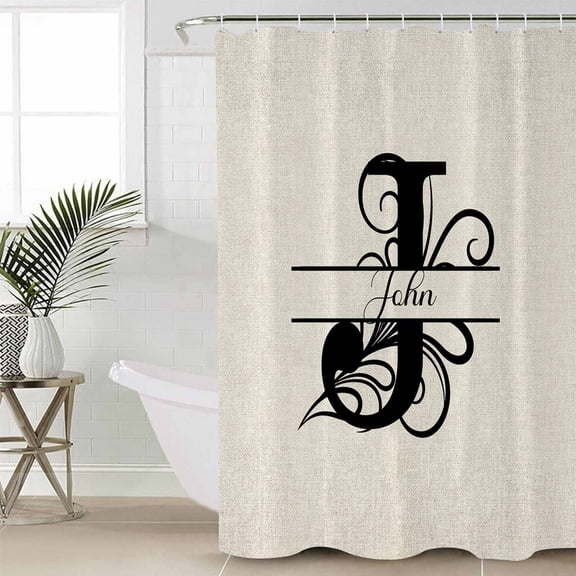 Letter J Small Stall Shower Curtain, Waterproof Shower Curtains for Bathroom, Monogram Words Washable Fabric Cloth Bath Curtain for Bathtub Decoration with Hooks 36x72 Inches