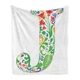 thumbnail image 1 of Letter J Soft Flannel Fleece Blanket, Initial Capital J with Tropical Nature Elements Leaves and Flowers Abstract Swirls, Cozy Plush for Indoor and Outdoor Use, 50" x 70", Multicolor, by Ambesonne, 1 of 6