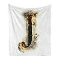 thumbnail image 1 of Letter J Soft Flannel Fleece Throw Blanket, Majuscule J Burning Effects Retro Alphabet English Gothic Influence Image, Cozy Plush for Indoor and Outdoor Use, 70" x 90", Tan Black Yellow, by Ambesonne, 1 of 6