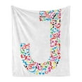 thumbnail image 1 of Letter J Soft Flannel Fleece Throw Blanket, J Typography in Design Musical Notes Graphic Style ABC Font Language Theme, Cozy Plush for Indoor and Outdoor Use, 60" x 80", Multicolor, by Ambesonne, 1 of 6