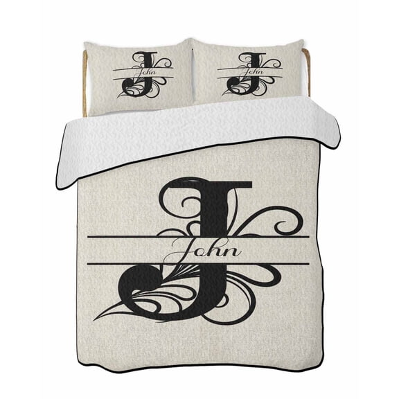 Letter J Summer Quilt Set Full Size, Soft Microfiber Quilted Bedding Set with 2 Pillow Shams, Monogram Words Lightweight All Season Bedspread Coverlet for Bedroom 78"x90"