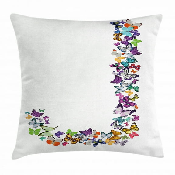 Letter J Throw Pillow Cushion Cover, Alphabet and Nature Tropical Biological Monarch Collection of Wings Typeset ABC, Decorative Square Accent Pillow Case, 20 X 20 Inches, Multicolor, by Ambesonne