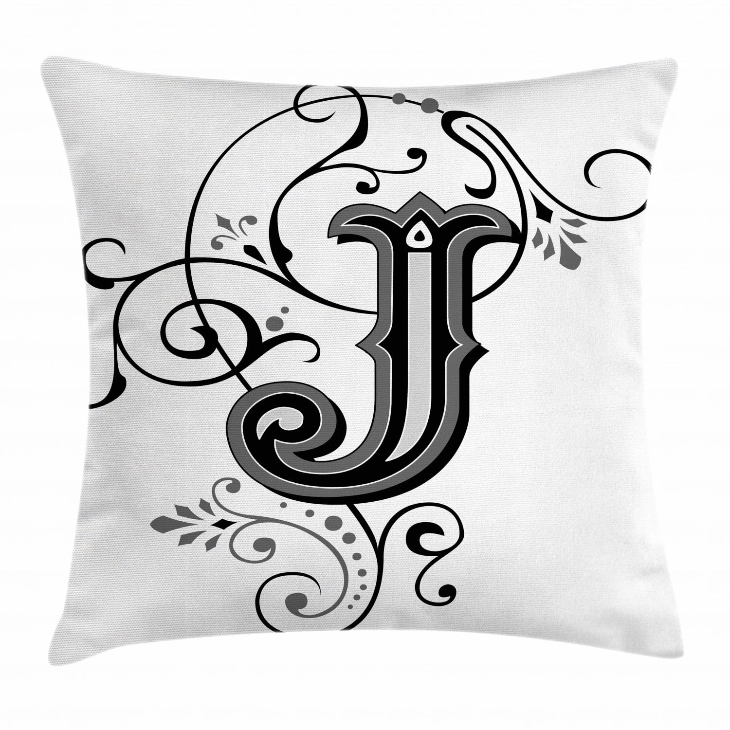 Letter J Throw Pillow Cushion Cover, Shabby Chic Classic Written