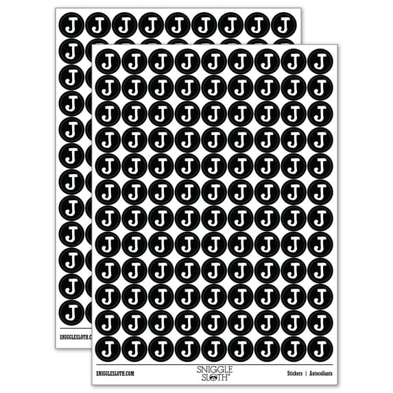 Letter J Uppercase Cute Typewriter Font 200+ Round Stickers - Black - Matte Finish - 0.50" Size